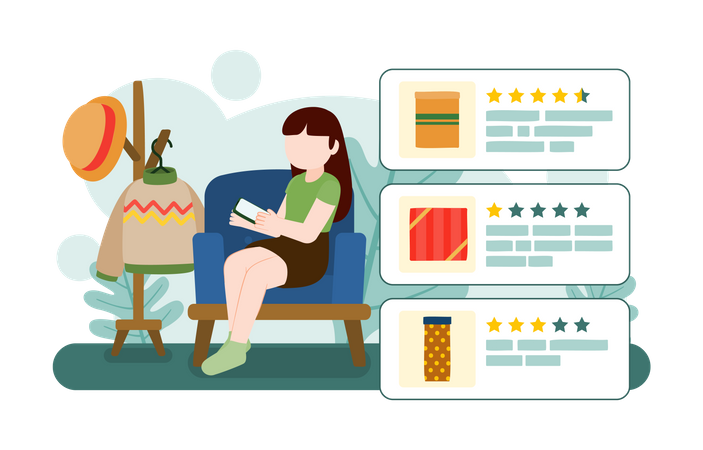 Girl giving online product rating  Illustration
