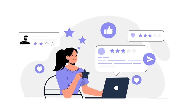 Girl giving online rating star  Illustration