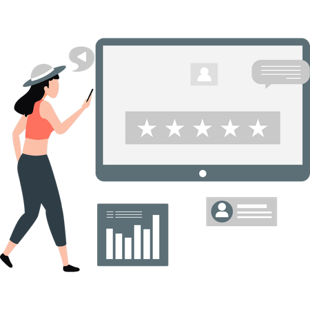 Girl giving online star rating  Illustration