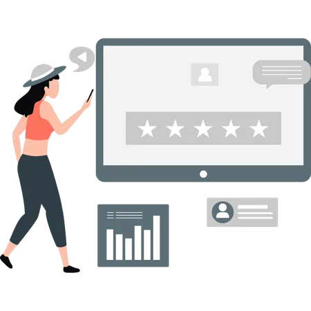 Girl giving online star rating  Illustration