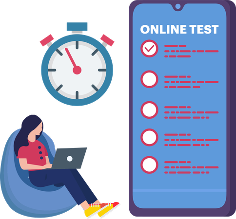 Girl giving Online test on mobile  Illustration