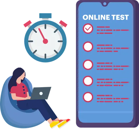 Girl giving Online test on mobile  Illustration