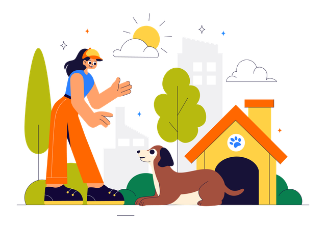 Girl giving pet training in playground  Illustration