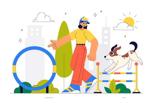 Girl giving pet training in playground  Illustration