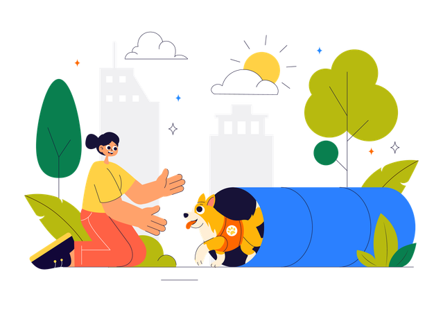Girl giving pet training in playground  Illustration
