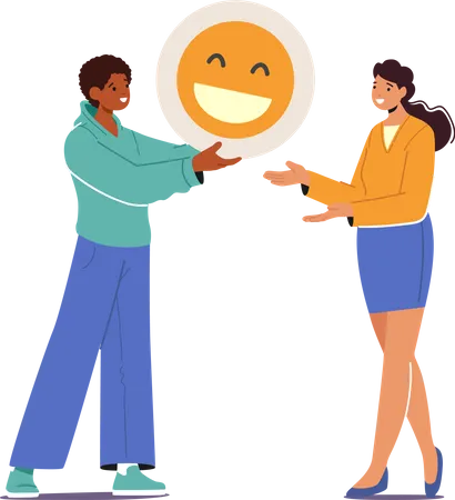 Virtual Communication In Networks Concept Male Character Giving Smile To Woman In Internet Like Notification Follower Gives Like Social Media Community Cartoon People Vector Illustration Illustration