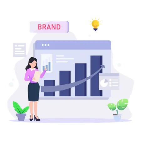 Girl Giving Presentation On Brand Growth  Illustration