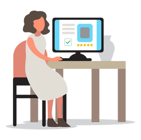 Woman In Smart Casual Sitting At The Desk And Working On The Computer Professional Office Worker At The Workplace Vector Illustration In Cartoon Style Illustration