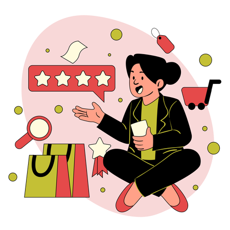Girl giving Product Review & Rating  Illustration