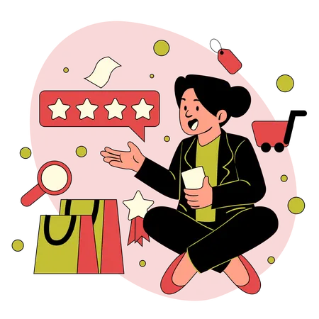 Girl giving Product Review & Rating  Illustration