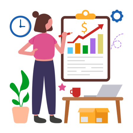 Girl giving Project Progress Review  Illustration