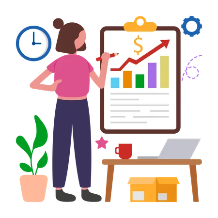 Girl giving Project Progress Review  Illustration