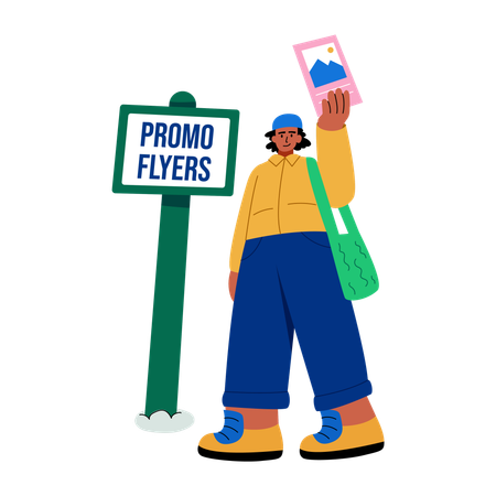 Girl giving promo flyers  Illustration