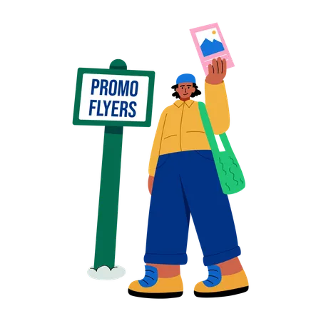 Girl giving promo flyers  Illustration