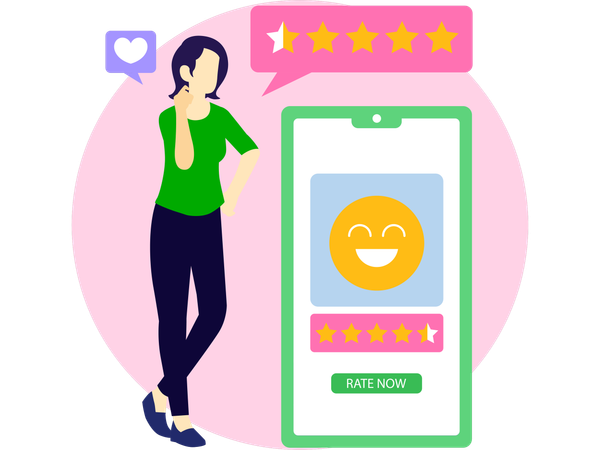 Girl giving Quality Service review  Illustration