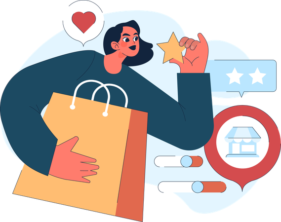 Girl giving shopping review  Illustration