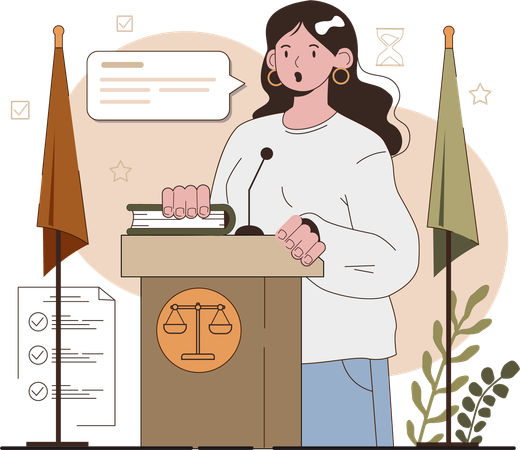 Girl giving speech for justice  Illustration