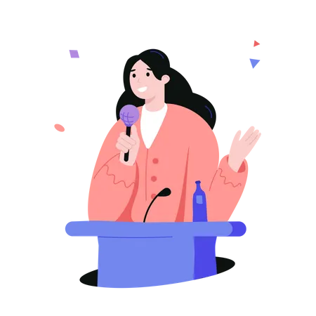 Girl giving speech on podium Illustration