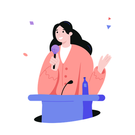 Girl giving speech on podium  Illustration