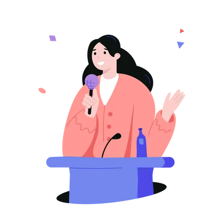 Girl giving speech on podium  Illustration