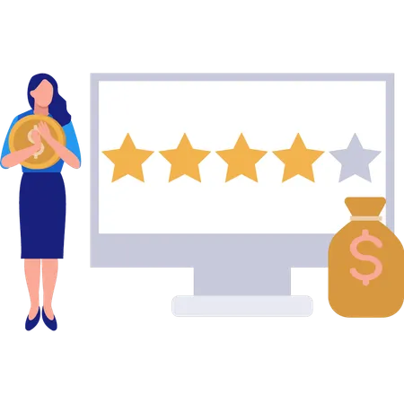 Girl Is Giving Star Rating On Monitor Illustration