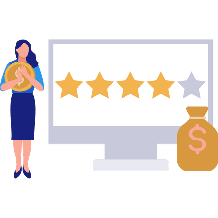 Girl Giving Star Rating On Monitor  Illustration