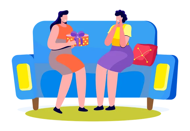 Girl giving surprise gift to her friend Illustration