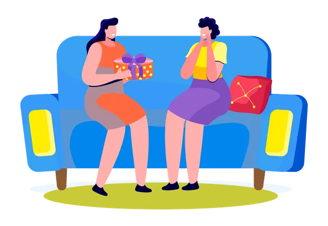 Girl giving surprise gift to her friend  Illustration