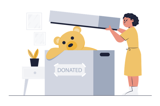 Girl giving toy in donation  Illustration
