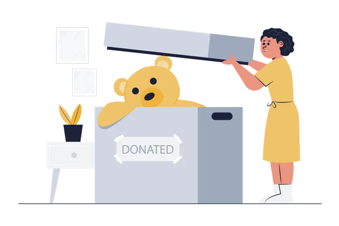 Girl giving toy in donation Illustration