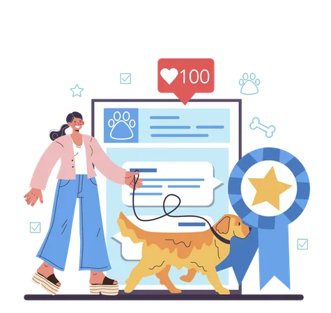 Dog Handler Online Service Or Platform Training Exercise For Dogs Specialist Training A Dog To Be An Assistance And Rescuer Online Forum Vector Illustration Illustration