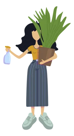 Girl giving water to plant  Illustration