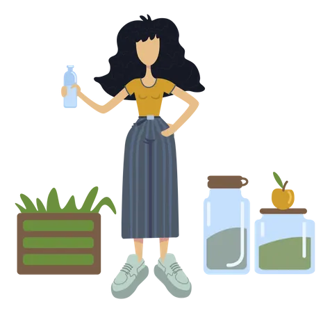 Girl giving water to plant  Illustration