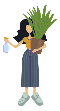 Girl giving water to plant  Illustration