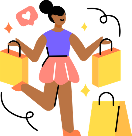 Girl go shopping to satisfy her desire to shop  イラスト