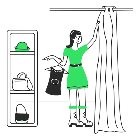 Girl goes to the fitting room  Illustration