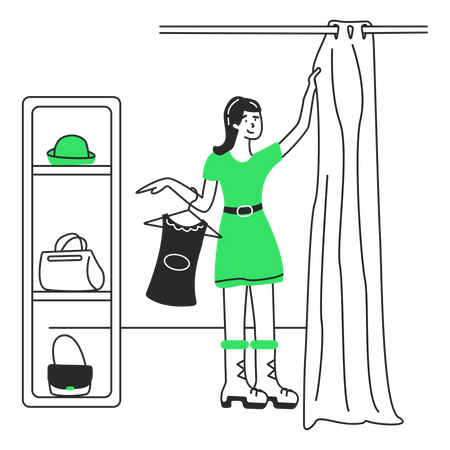 Girl goes to the fitting room  Illustration