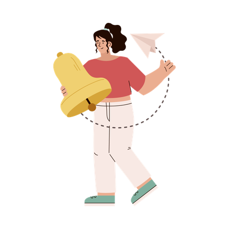 Girl going and holding bell subscription sign  Illustration