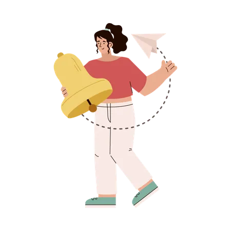 Girl going and holding bell subscription sign  Illustration