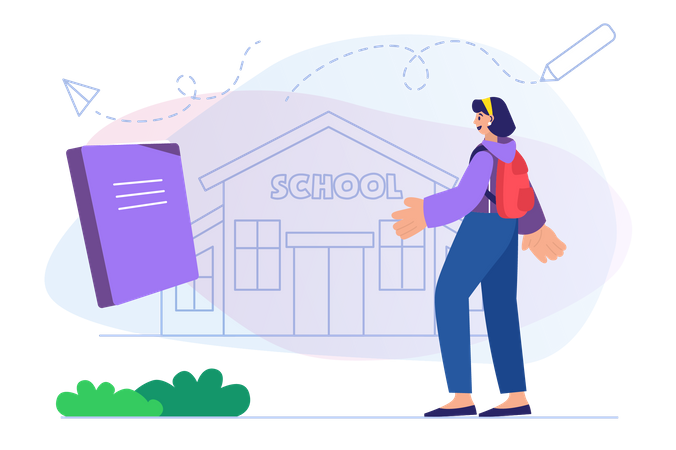 Girl going back to school  Illustration