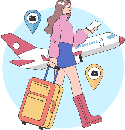 Girl going for business trip while holding  travel bag  Illustration