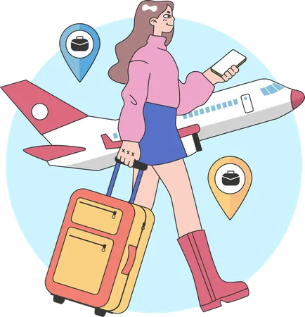 Girl going for business trip while holding  travel bag  Illustration