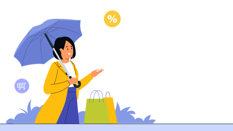 Girl going for shopping in monsoon sale  Illustration