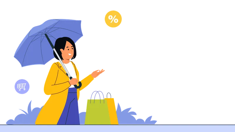 Girl going for shopping in monsoon sale  Illustration