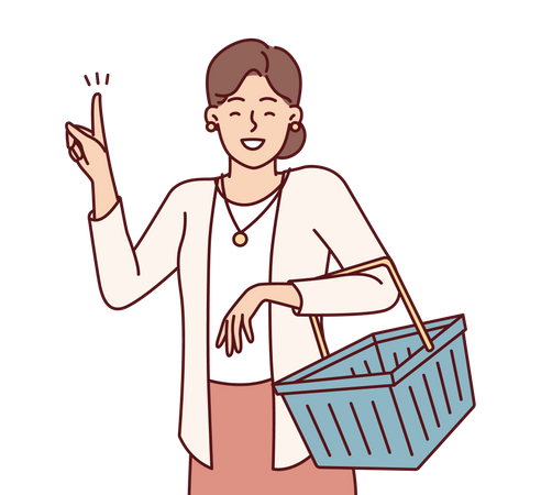Girl going for shopping with empty basket  Illustration