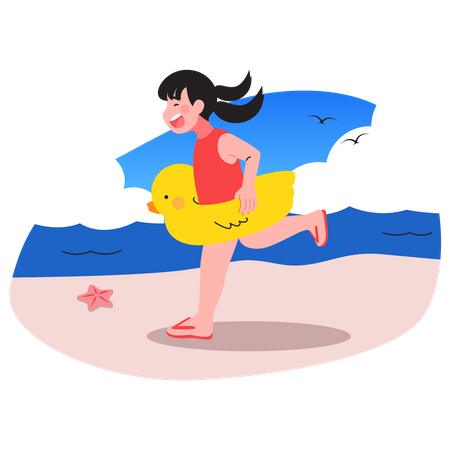 Girl going for swimming at beach Illustration