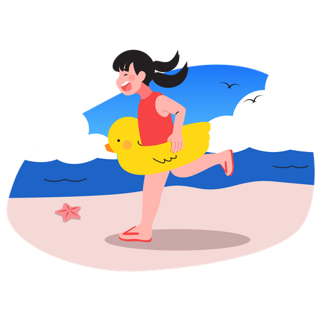 Girl going for swimming at beach  Illustration