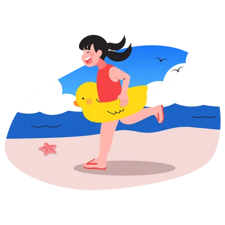 Girl going for swimming at beach  Illustration