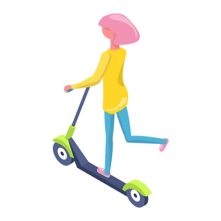 Girl going on electric scooter  Illustration