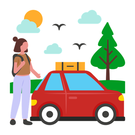 Girl going on Road Trip  Illustration